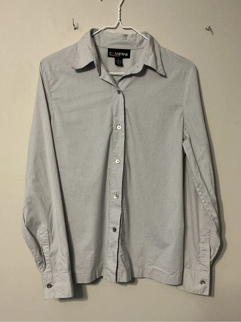 Ellen Tracy Small-Check Light Gray Dress Shirt